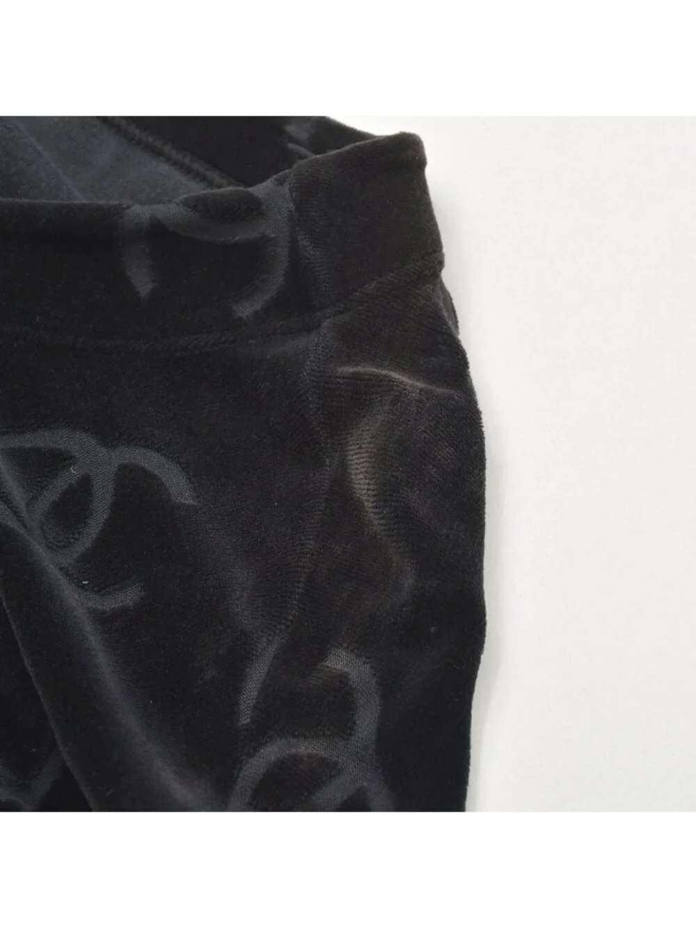 Chanel Jacket Cardigan Vintage CC Logo Coco Buttons Velour Black Silver 40